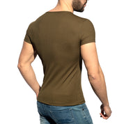 ES Collection Recycled Rib U-Neck T-Shirt Khaki TS302