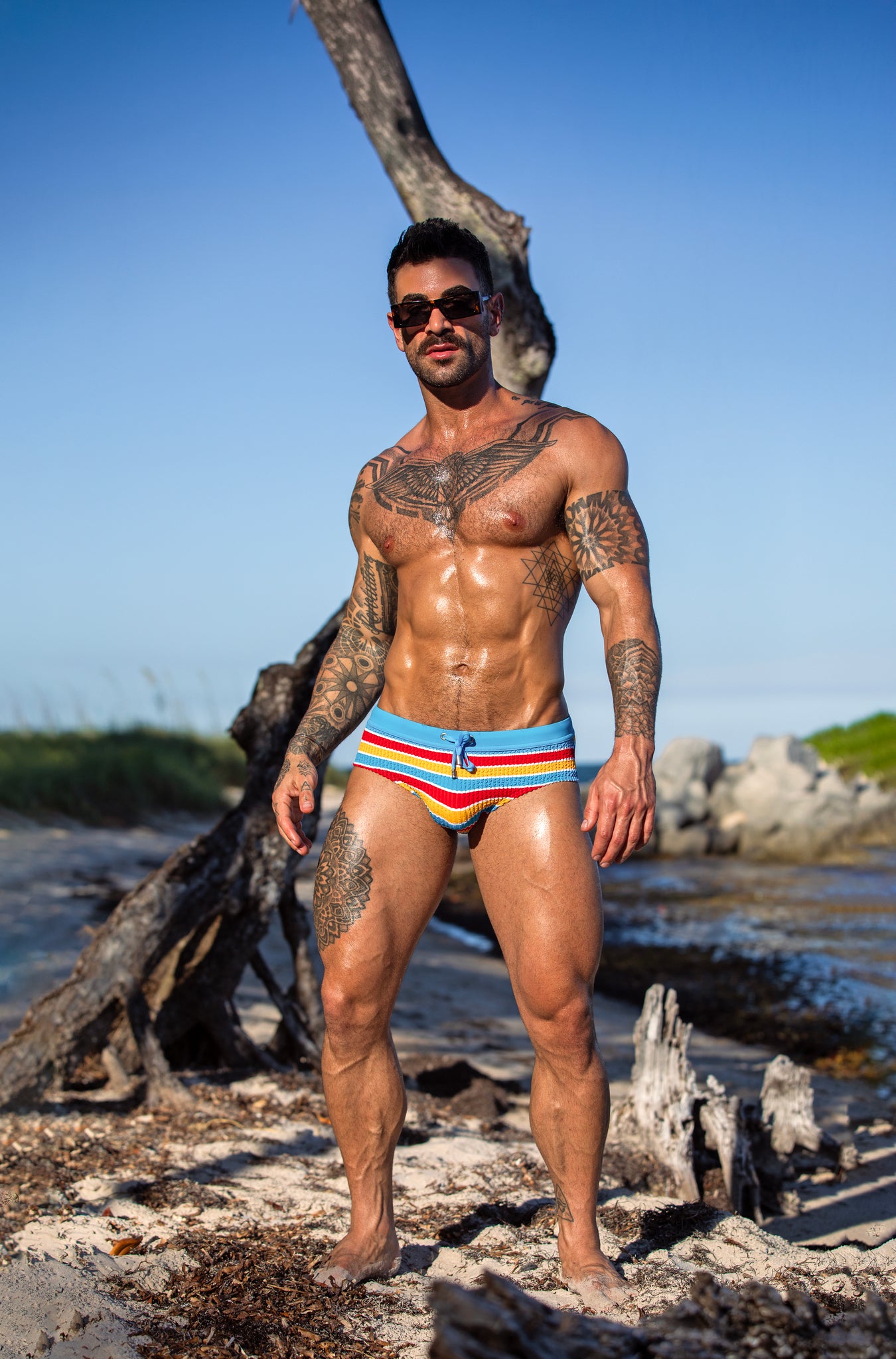 ES Collection 70's Stripes Swim Brief Turquoise 2612