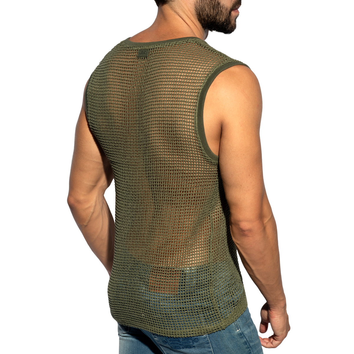 ES Collection Open-Grid V-Neck Sleeveless Top Khaki TS380
