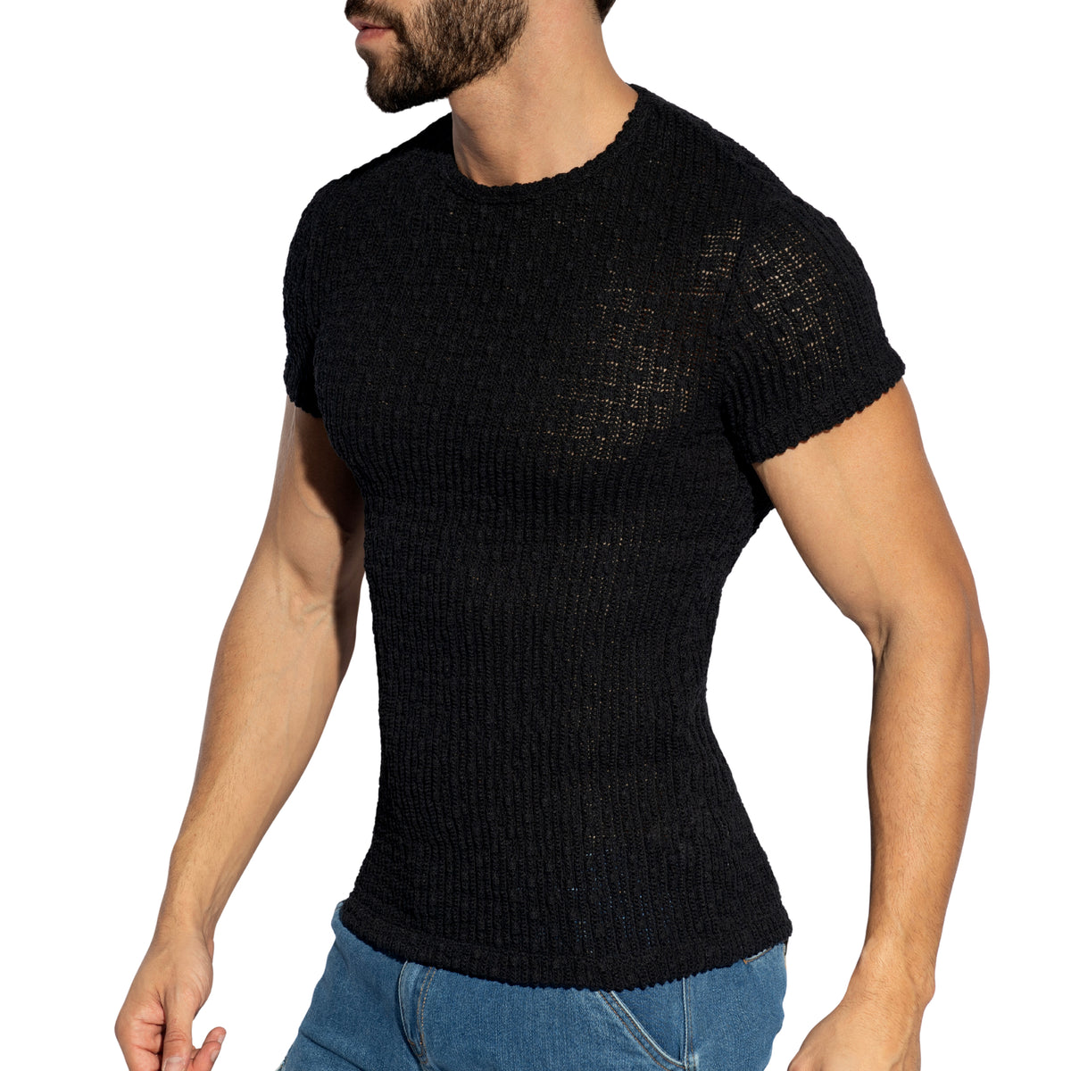 ES Collection Fuzzy Crochet T-Shirt Black TS385