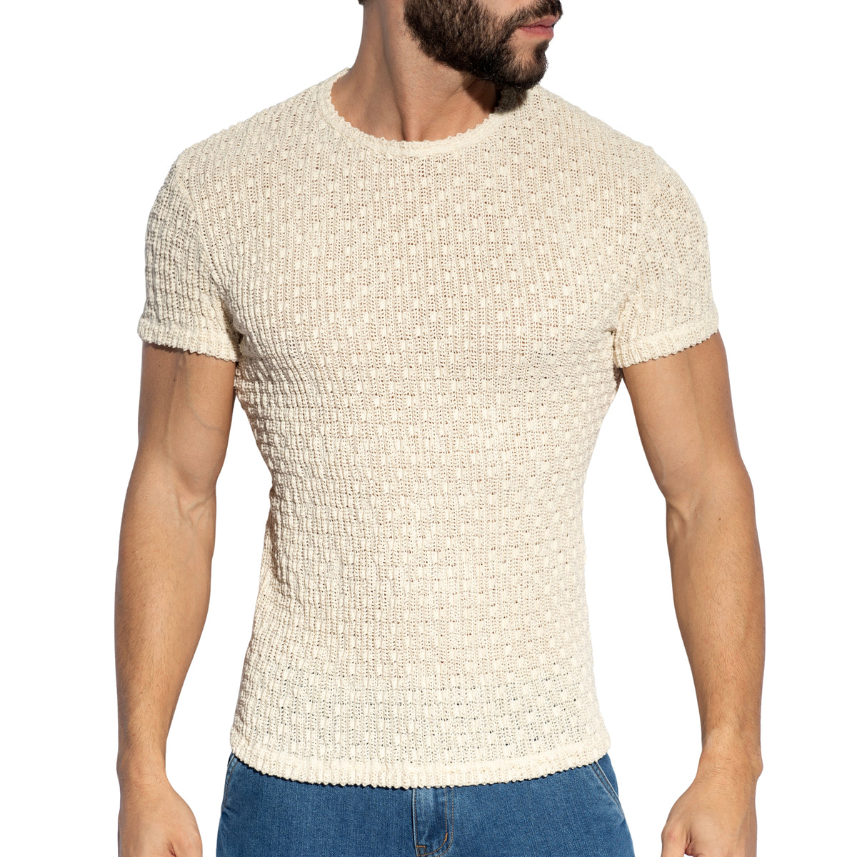 ES Collection Fuzzy Crochet T-Shirt Ivory TS385