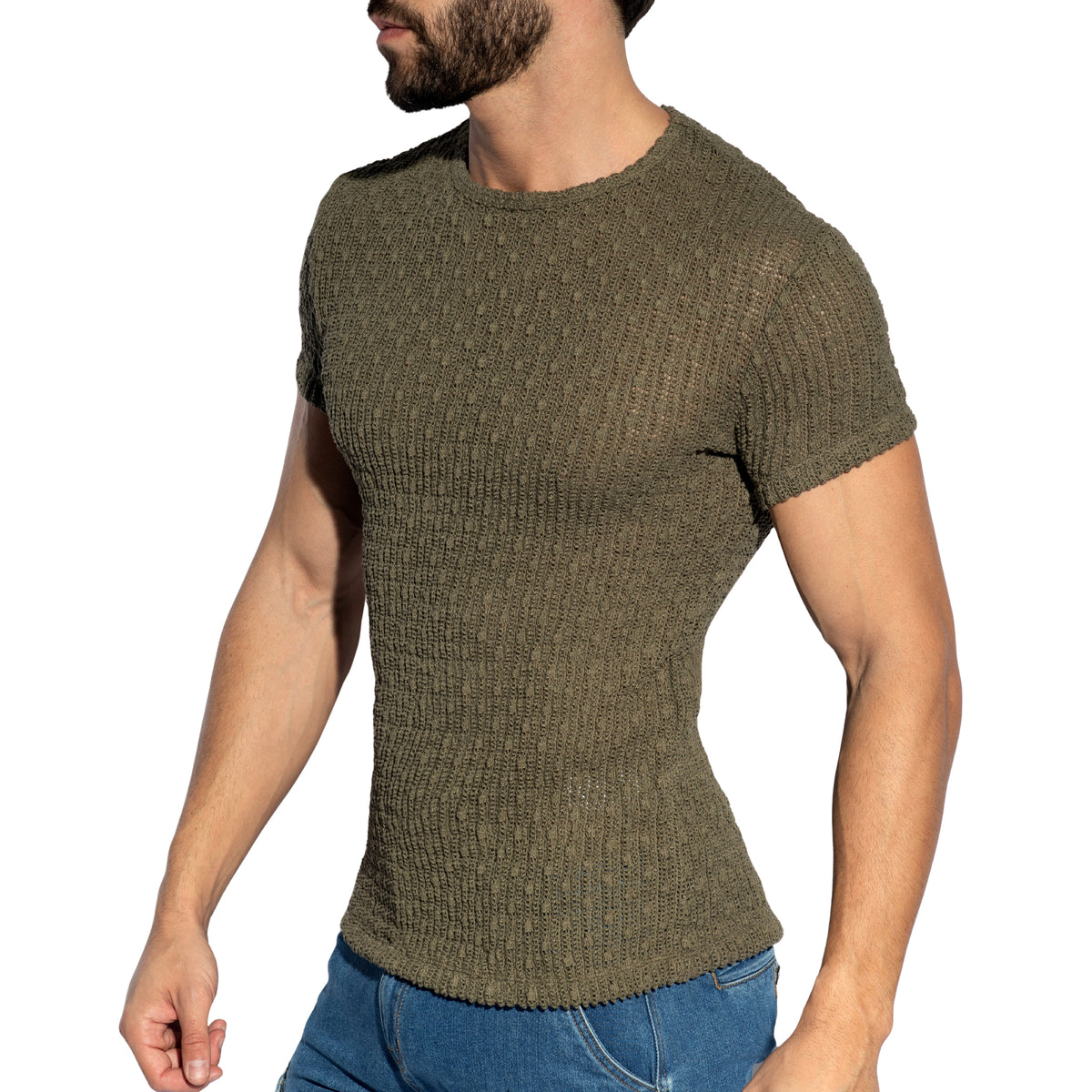 ES Collection Fuzzy Crochet T-Shirt Khaki TS385