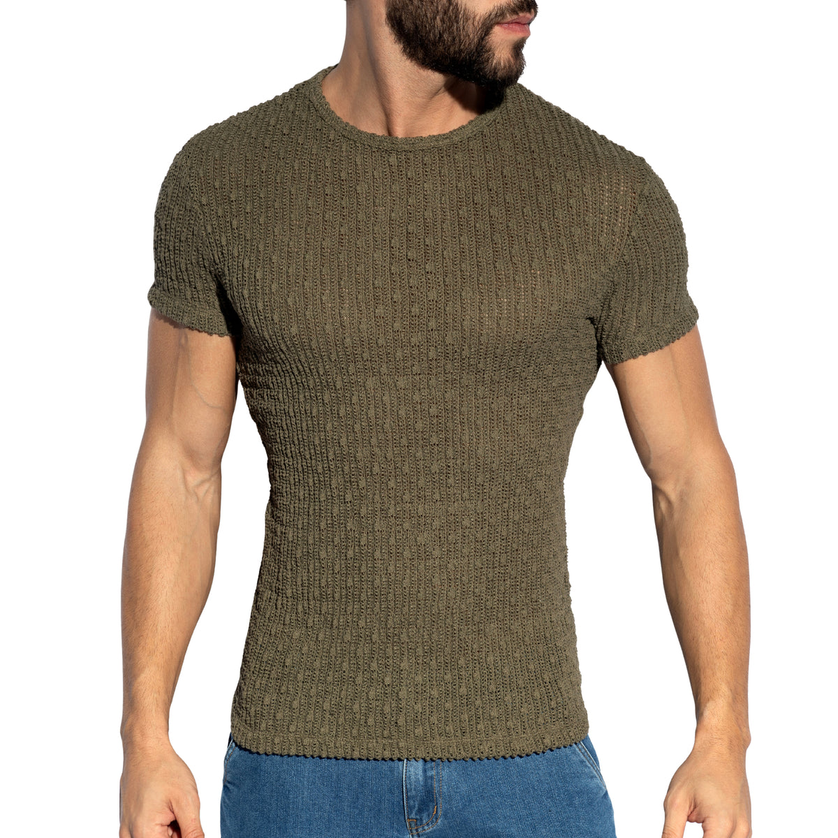 ES Collection Fuzzy Crochet T-Shirt Khaki TS385