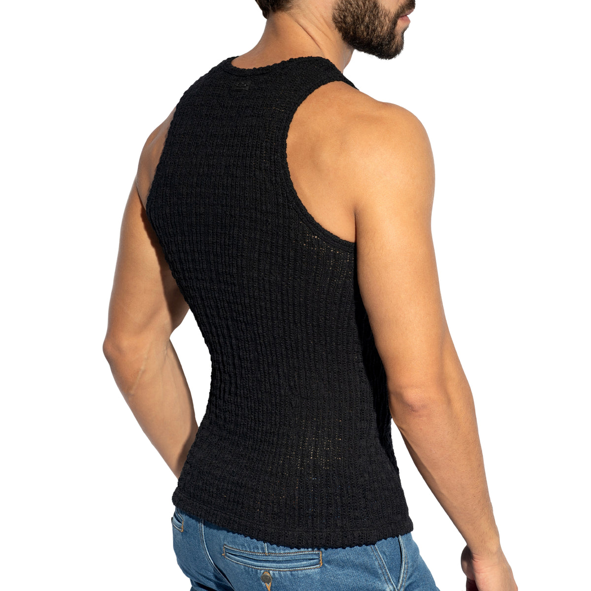 ES Collection Fuzzy Crochet Tank Top Black TS386