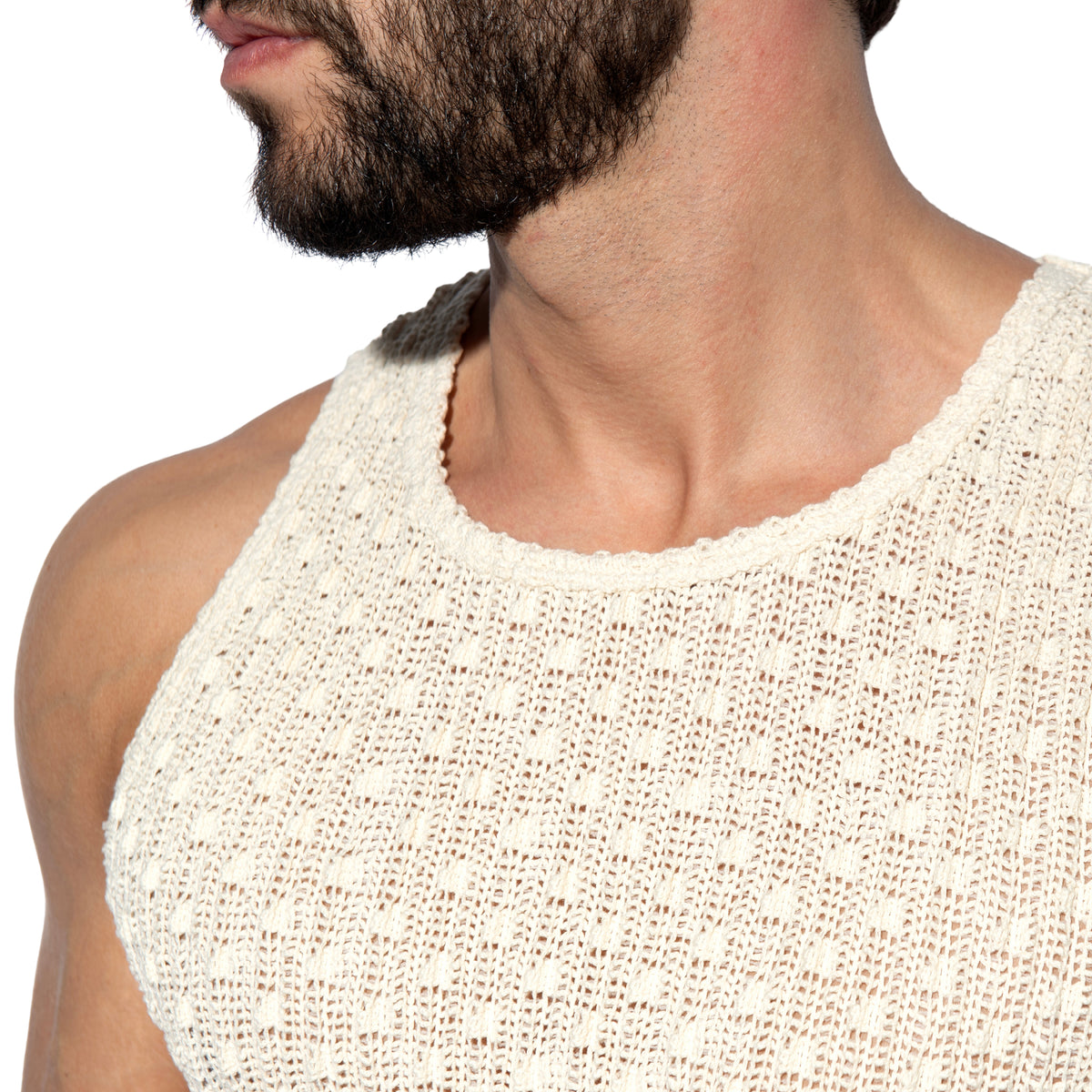 ES Collection Fuzzy Crochet Tank Top Ivory TS386