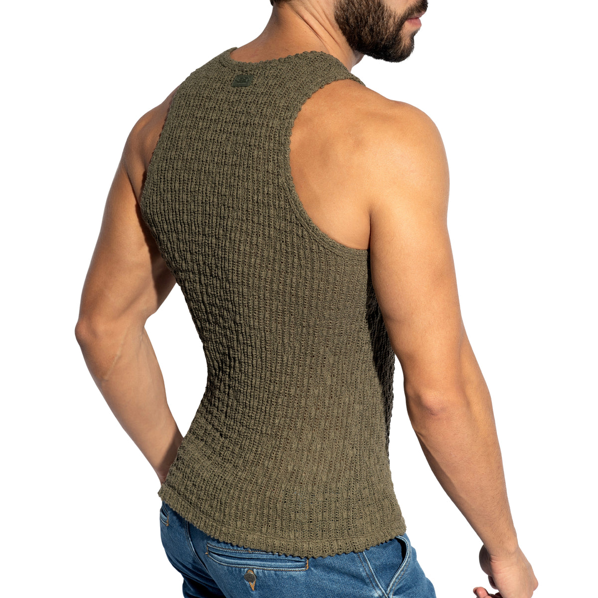 ES Collection Fuzzy Crochet Tank Top Khaki TS386