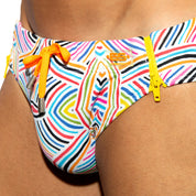 ES Collection Double Zip Labyrinth Swim Brief White 2115