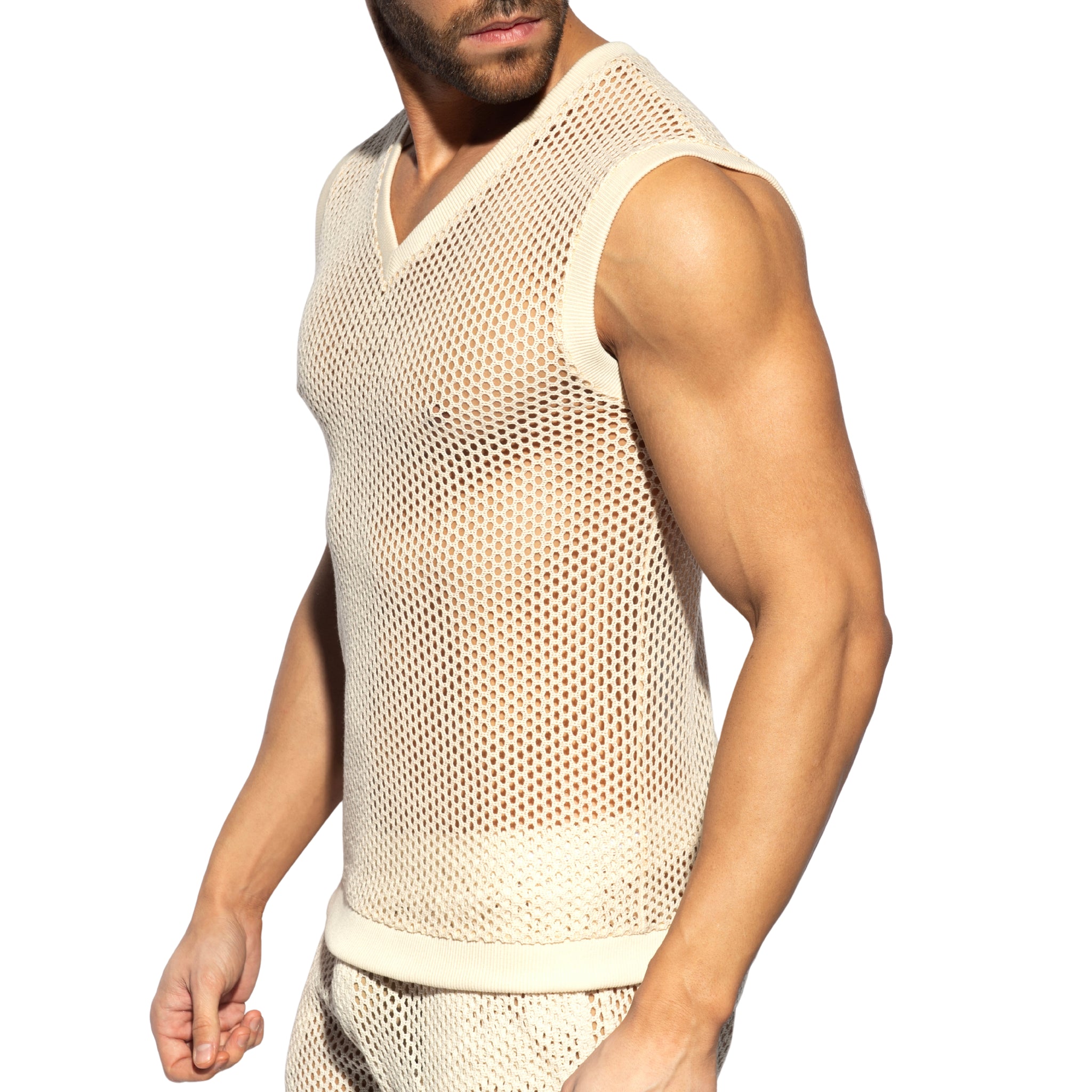 ES Collection Raw Crochet V-Neck Tank Top Beige TS350