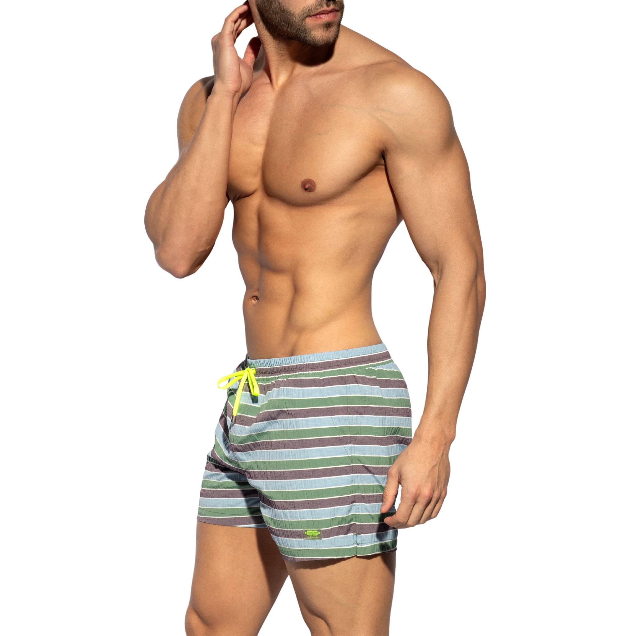 ES Collection Multi Stripes Swim Shorts Khaki 2505