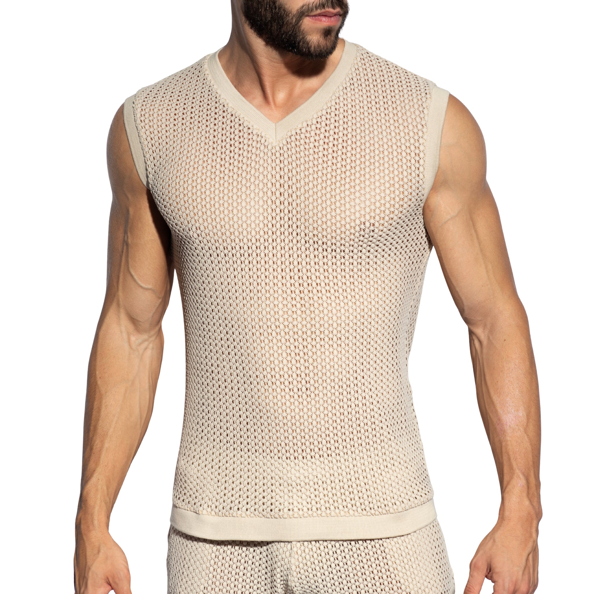 ES Collection Brisa V-Neck Vest T-Shirt Beige TS357