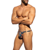 ES Collection Peacock Print Swim Thong Black 2605