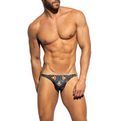 ES Collection Peacock Print Swim Thong Black 2605