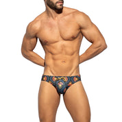 ES Collection Peacock Print Swim Brief Black 2604