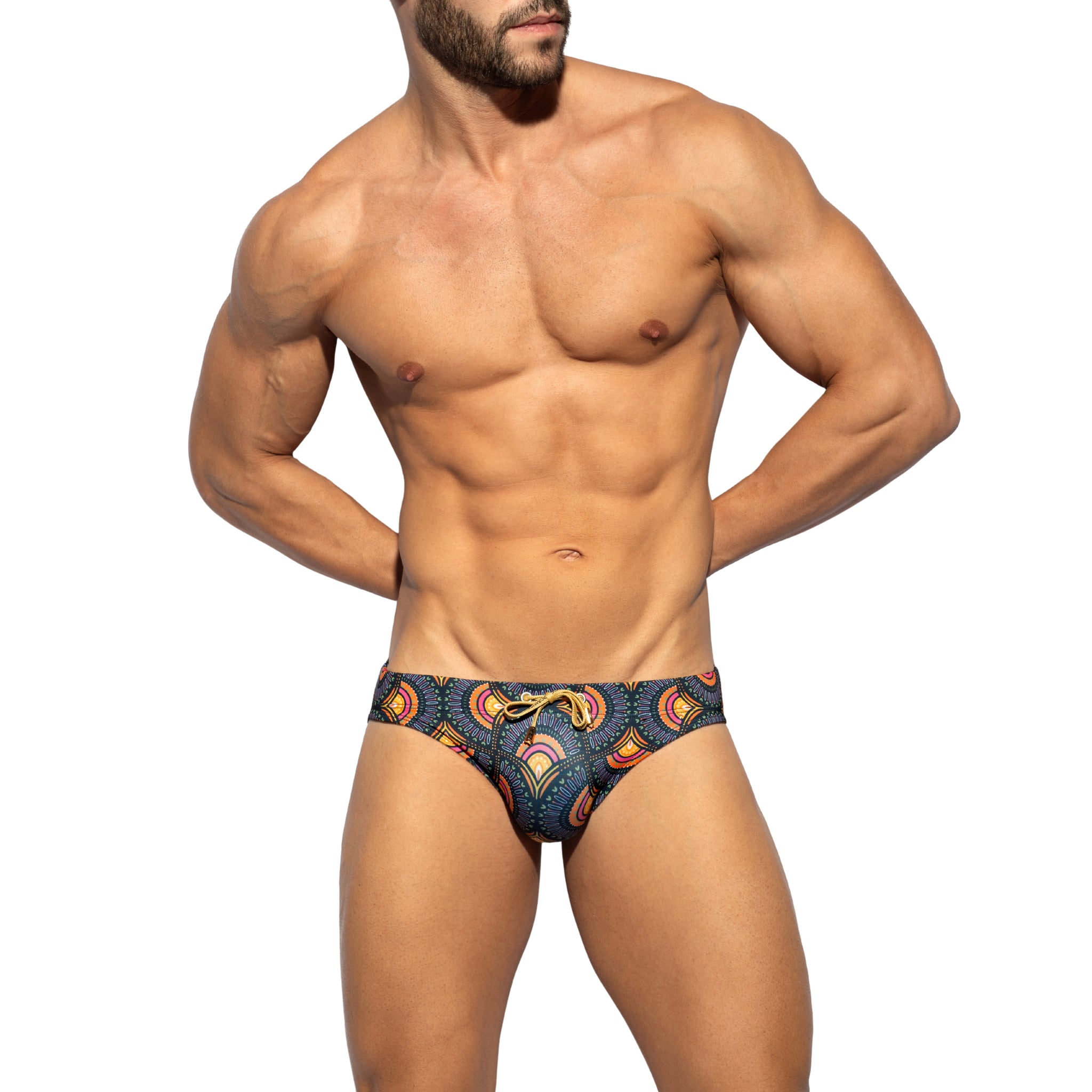 ES Collection Peacock Print Swim Brief Black 2604