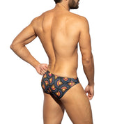 ES Collection Peacock Print Swim Brief Black 2604