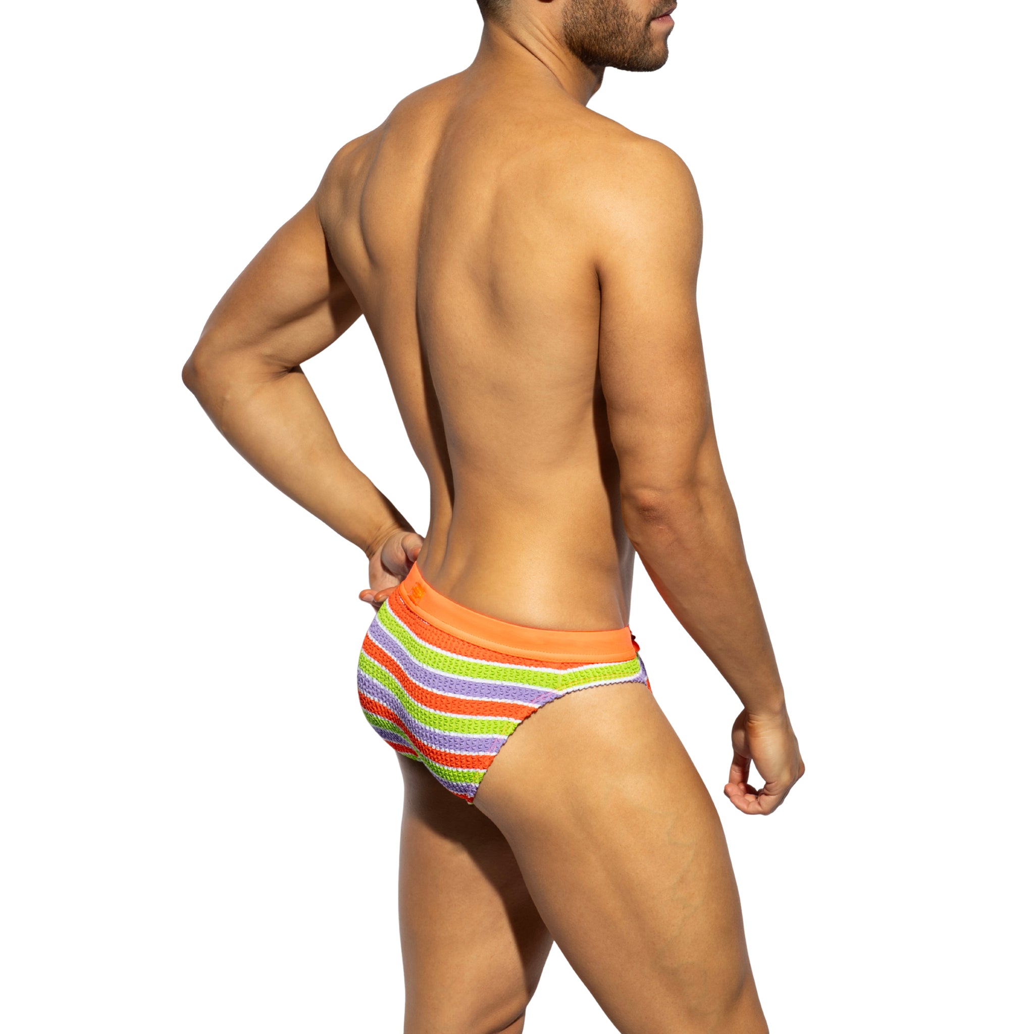 ES Collection 70's Stripes Swim Bikini Brief Neon Orange 2611
