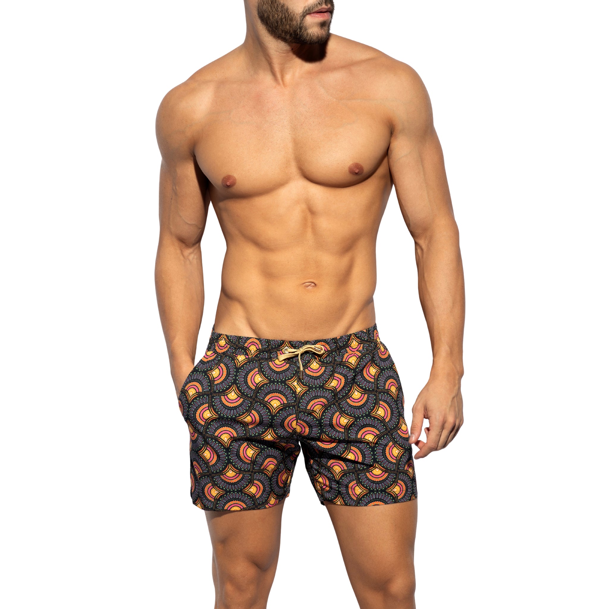 ES Collection Peacock Print Swim Shorts Black 2606