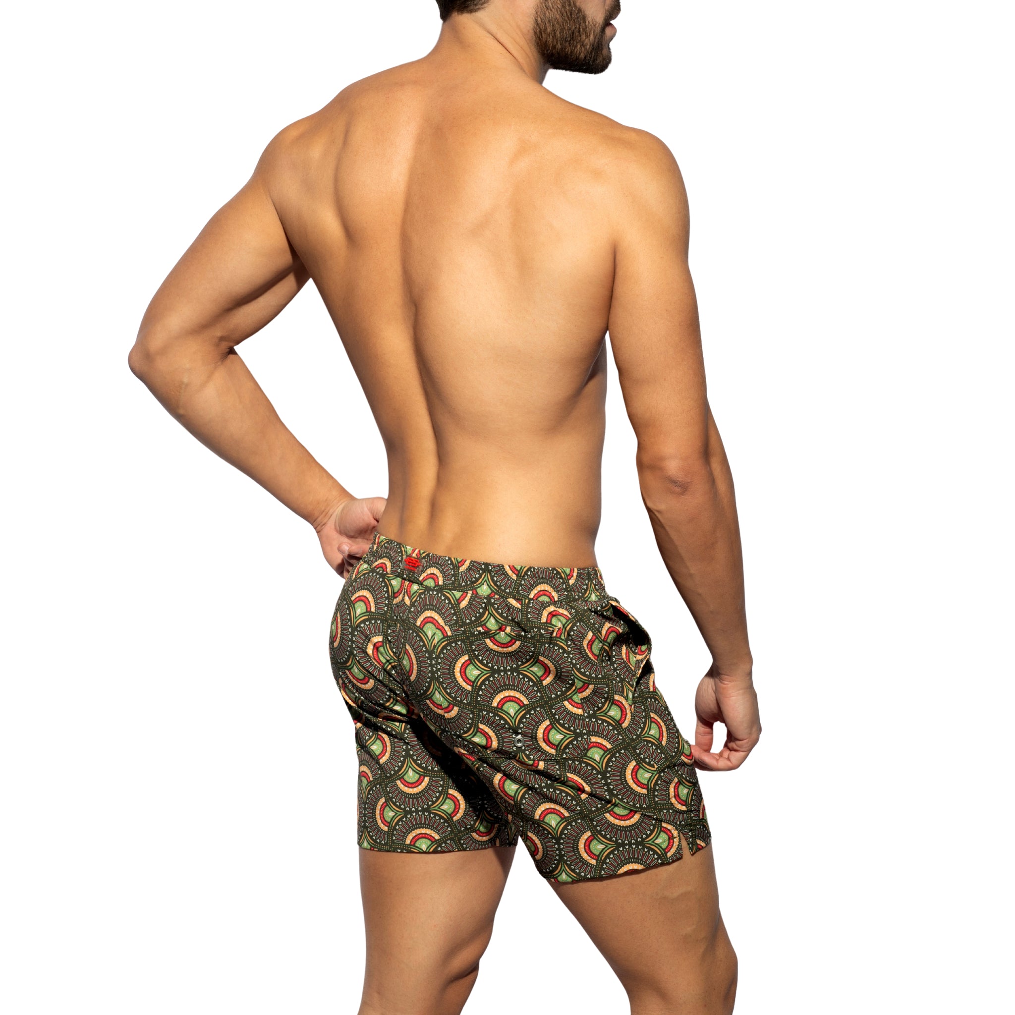 ES Collection Peacock Print Swim Shorts Khaki 2606