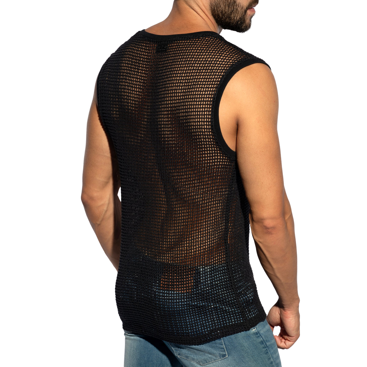 ES Collection Open-Grid V-Neck Sleeveless Top Black TS380