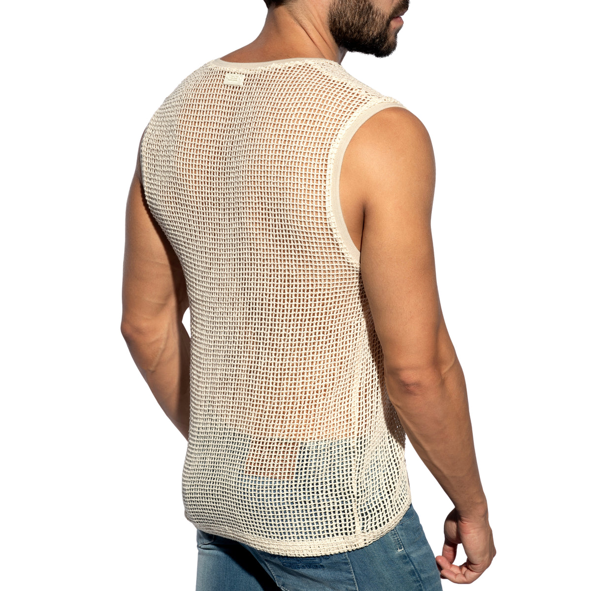 ES Collection Open-Grid V-Neck Sleeveless Top Ivory TS380