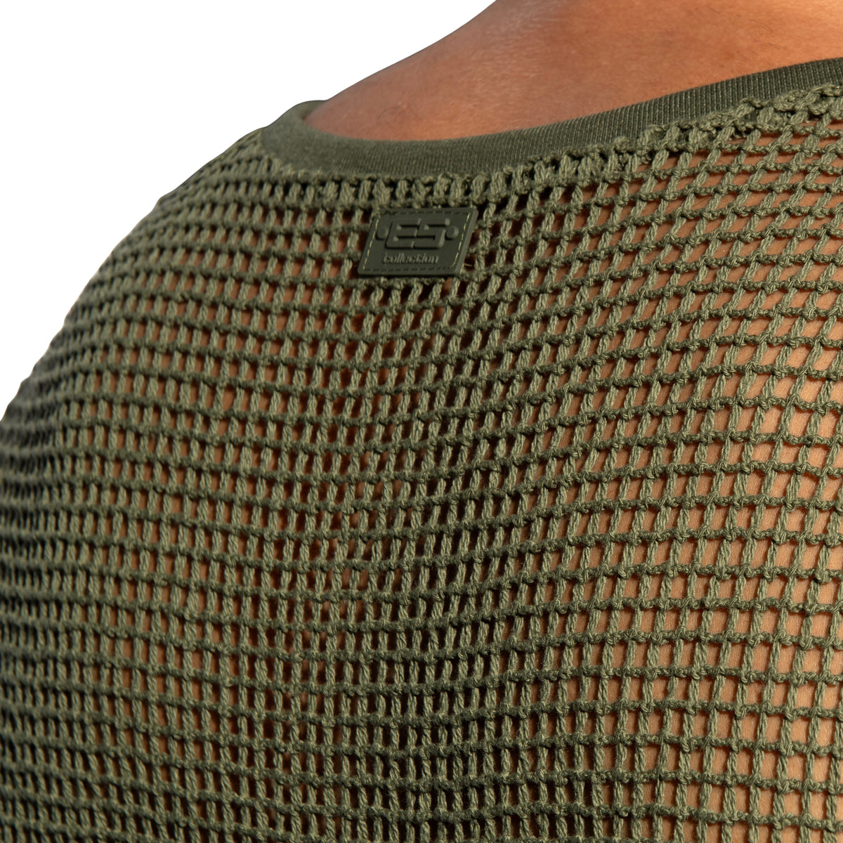 ES Collection Open-Grid V-Neck Sleeveless Top Khaki TS380