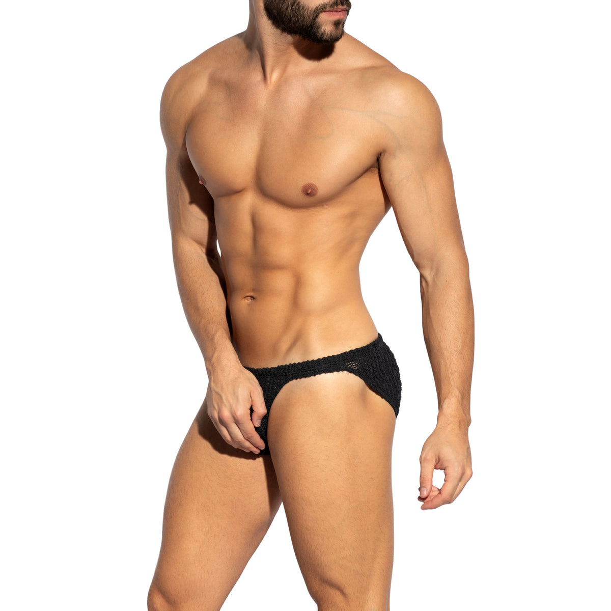 ES Collection Fuzzy Crochet Swim Bikini Brief Black 2715