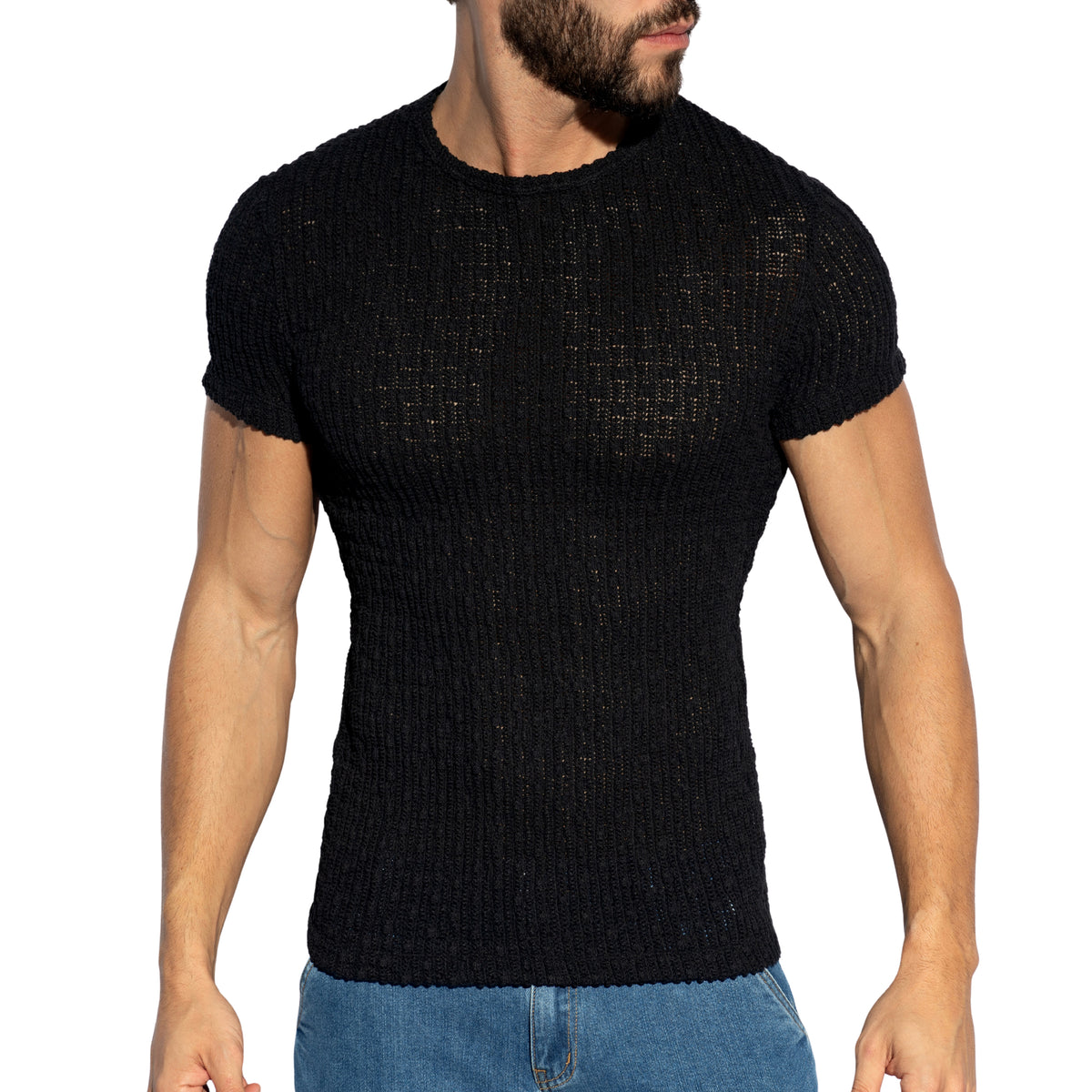 ES Collection Fuzzy Crochet T-Shirt Black TS385