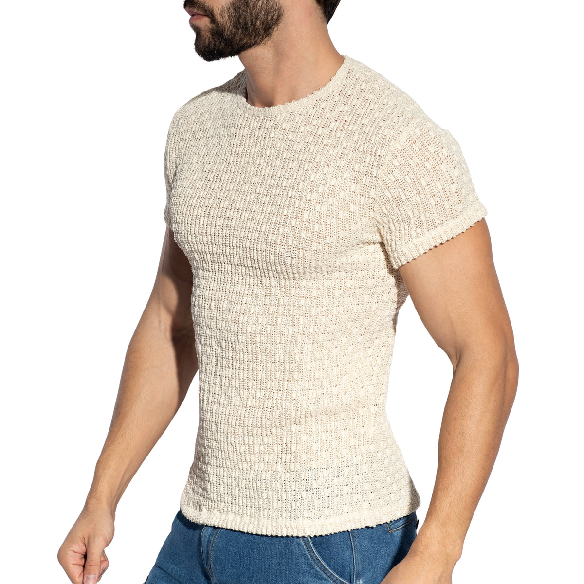 ES Collection Fuzzy Crochet T-Shirt Ivory TS385