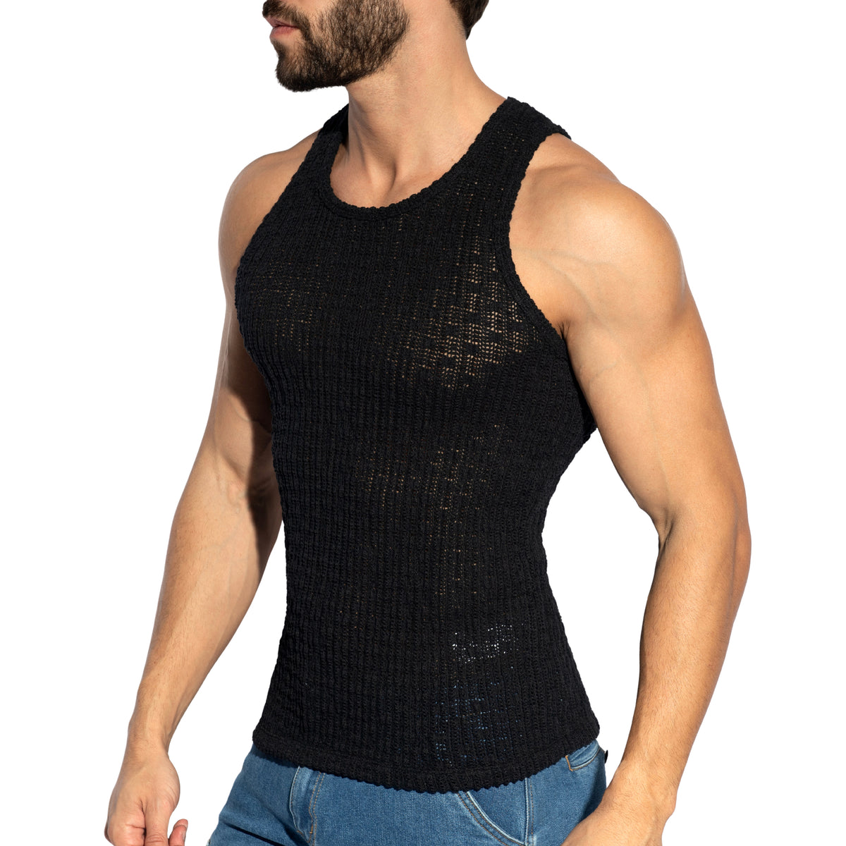 ES Collection Fuzzy Crochet Tank Top Black TS386