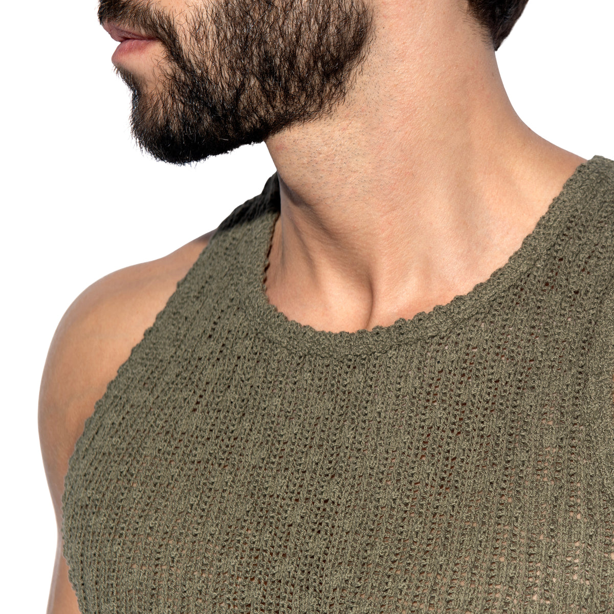 ES Collection Fuzzy Crochet Tank Top Khaki TS386